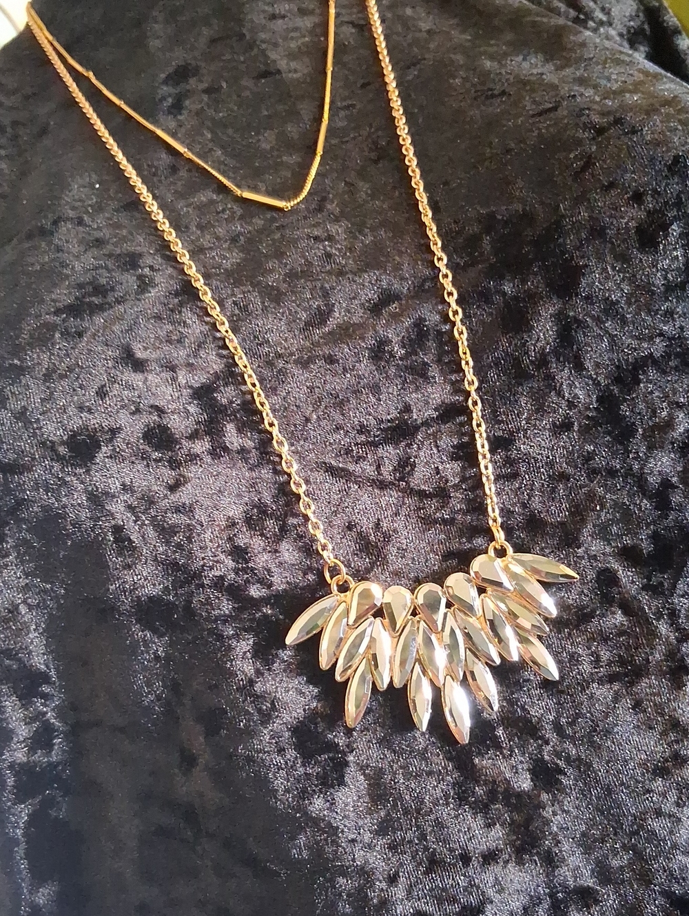 Gold Statement Crystal Pendant Necklace 38 In & 24 In L.